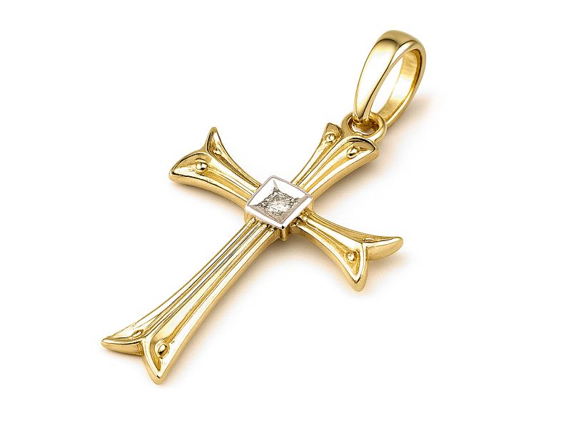 Złoty krzyżyk z brylantem - 47m_br