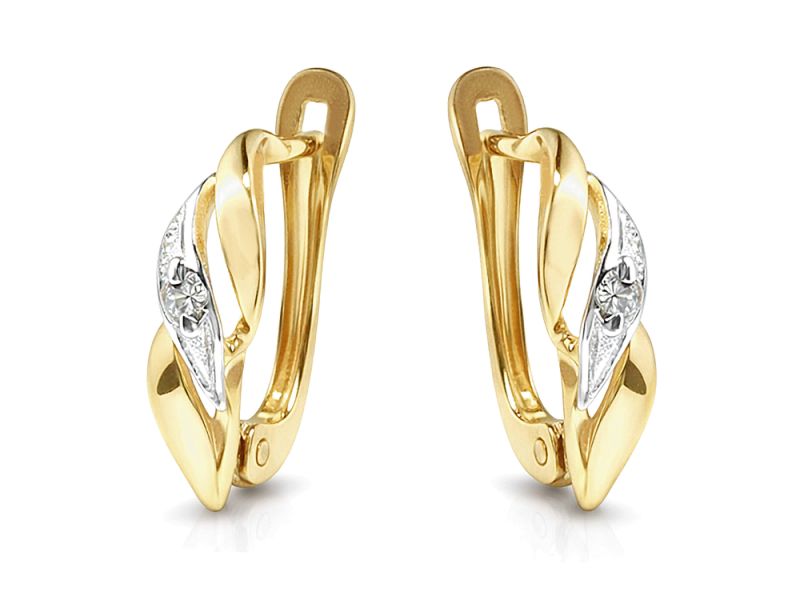 Złote kolczyki z cyrkoniami i rodowaniem - 502