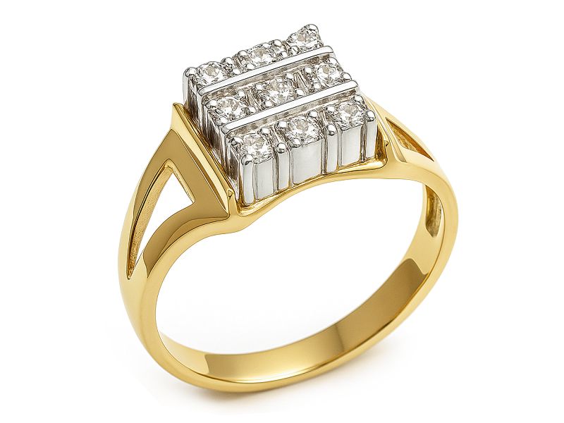 Złoty pierścionek z cyrkoniami żółte białe złoto - 503b