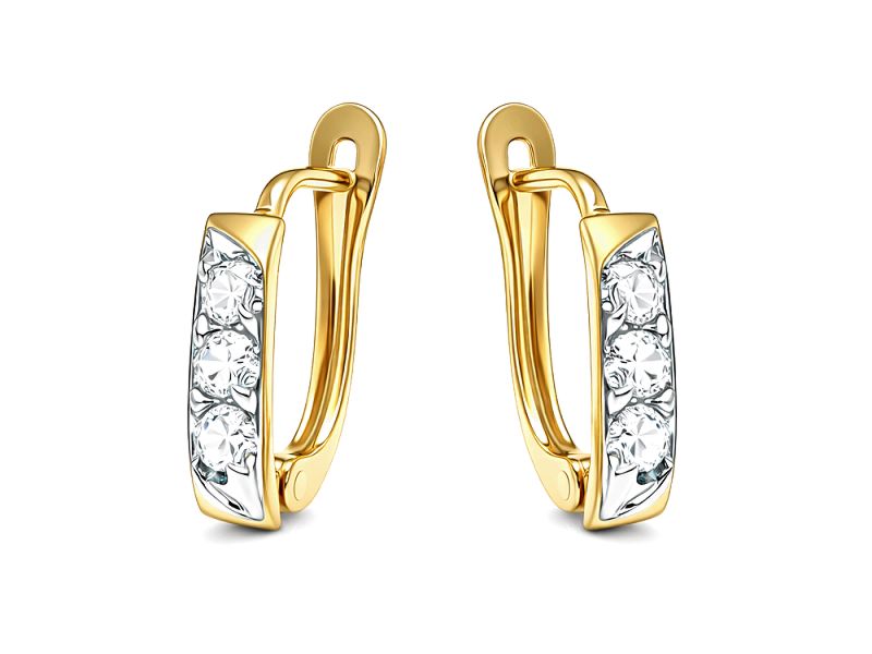 Złote kolczyki z cyrkoniami i rodowaniem - 504