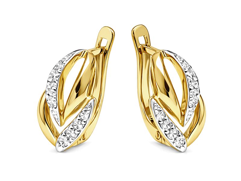 Złote kolczyki z cyrkoniami i rodowaniem - 506