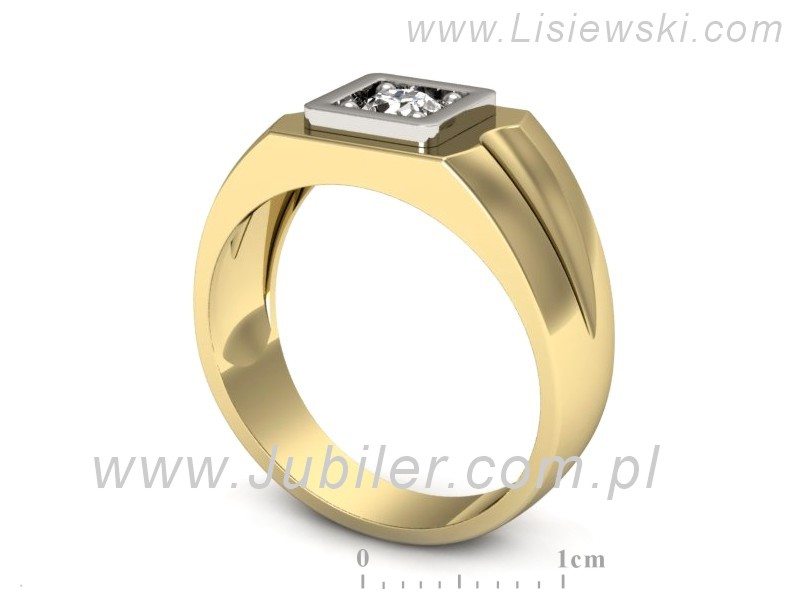 Sygnet męski z brylantem z żółtego i białego złota - 508bzb — zdjęcie 3