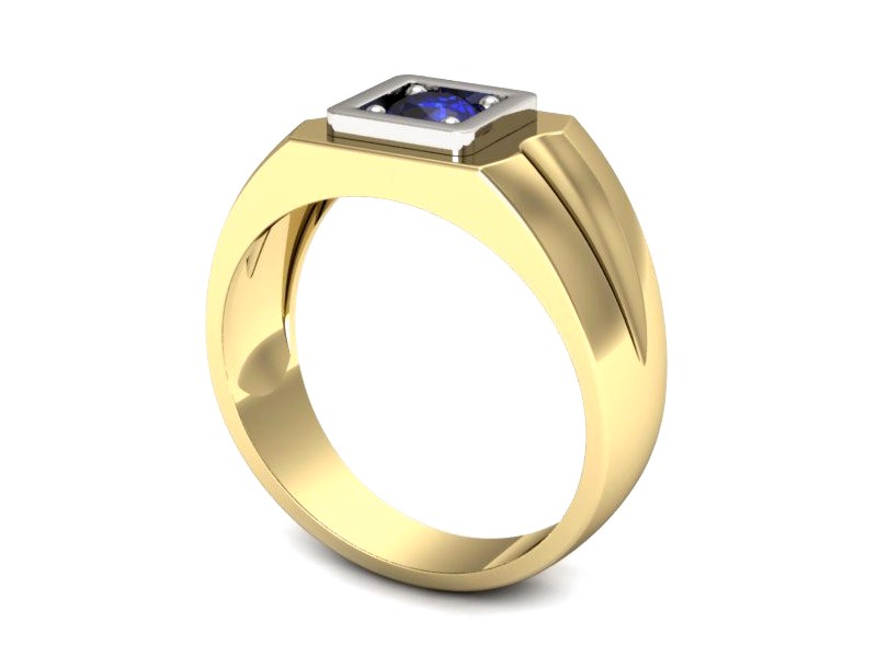 Sygnet męski rodowy z szafirem złoto dwukolorowe - 508bzbszc — zdjęcie 3