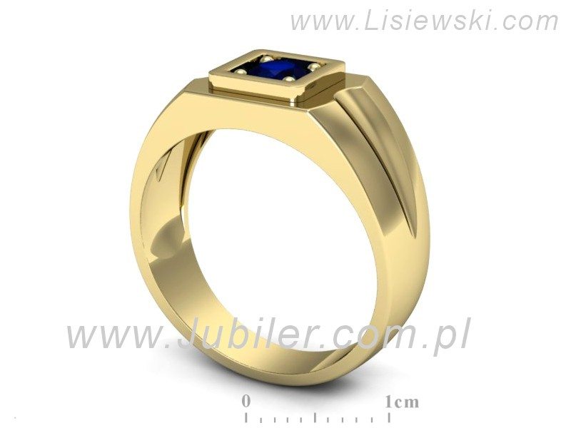 Sygnet męski złoty z szafirem - 508bzsz — zdjęcie 3