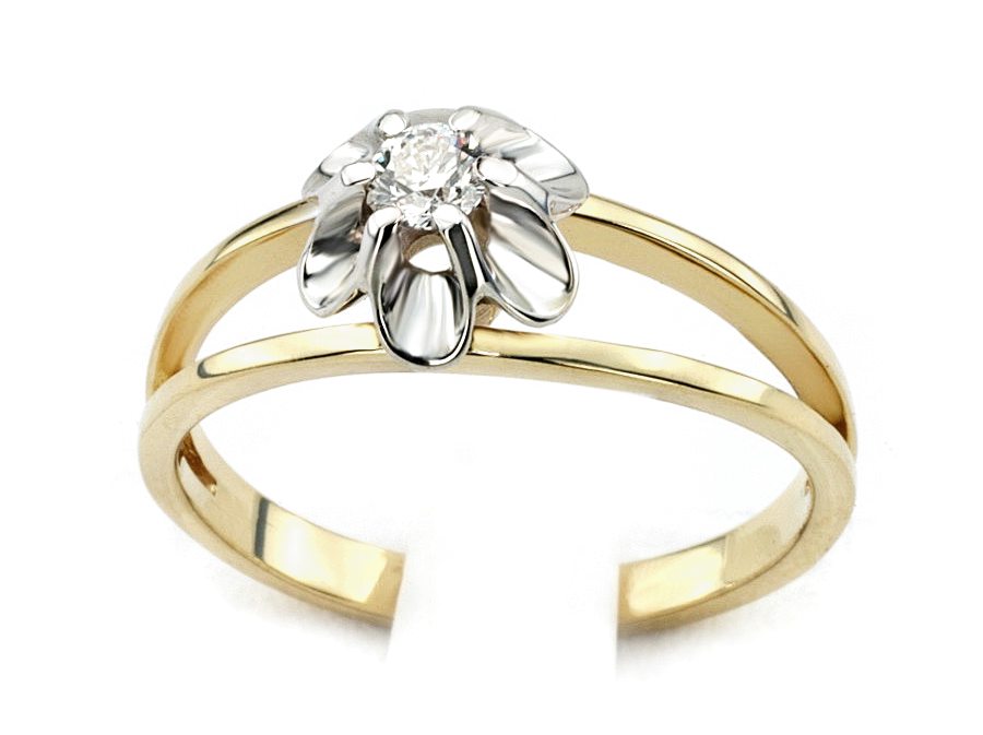 Pierścionek z brylantem białe i żółte złoto - 513b_br_P_H