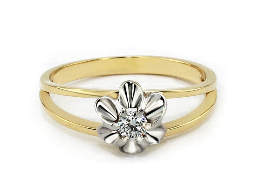 Pierścionek z brylantem białe i żółte złoto - 513b_br_P_H — zdjęcie 2