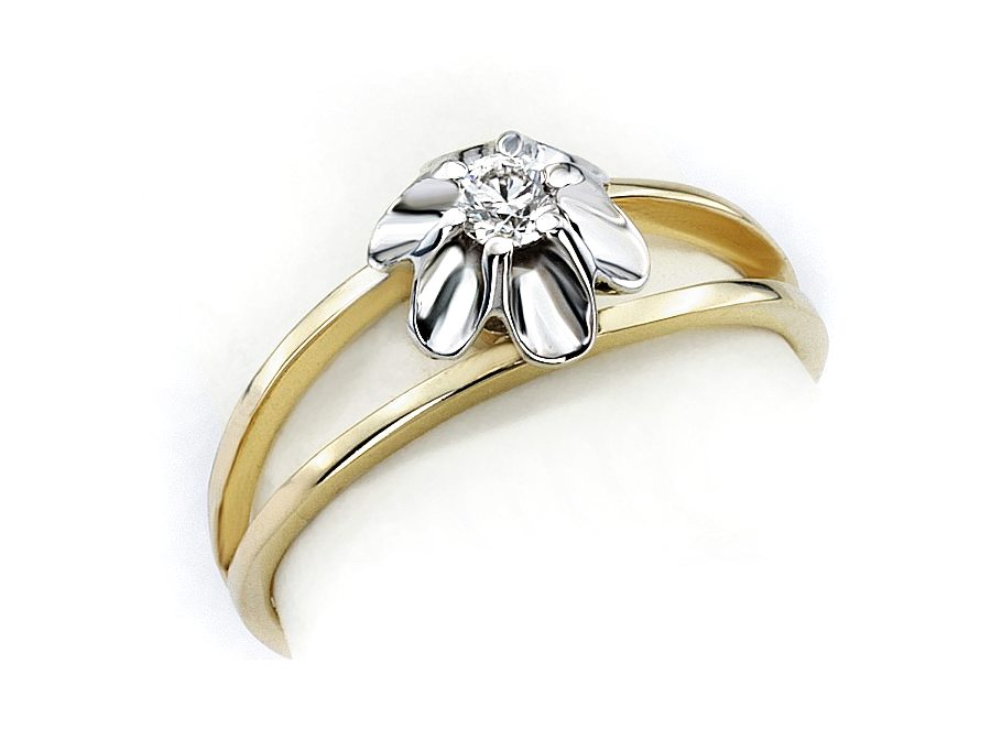 Pierścionek z brylantem białe i żółte złoto - 513b_br_Vs_H — zdjęcie 3