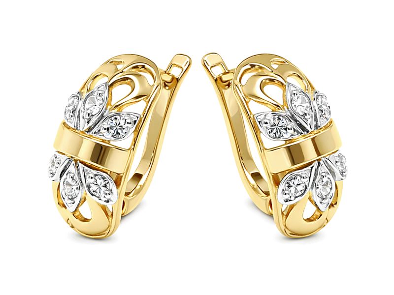 Złote kolczyki z cyrkoniami i rodowanymi detalami - 514