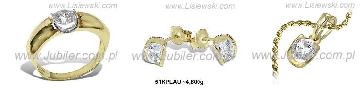 Komplet złotej biżuterii z cyrkoniami żółte złoto proba 585 - 51kplau
