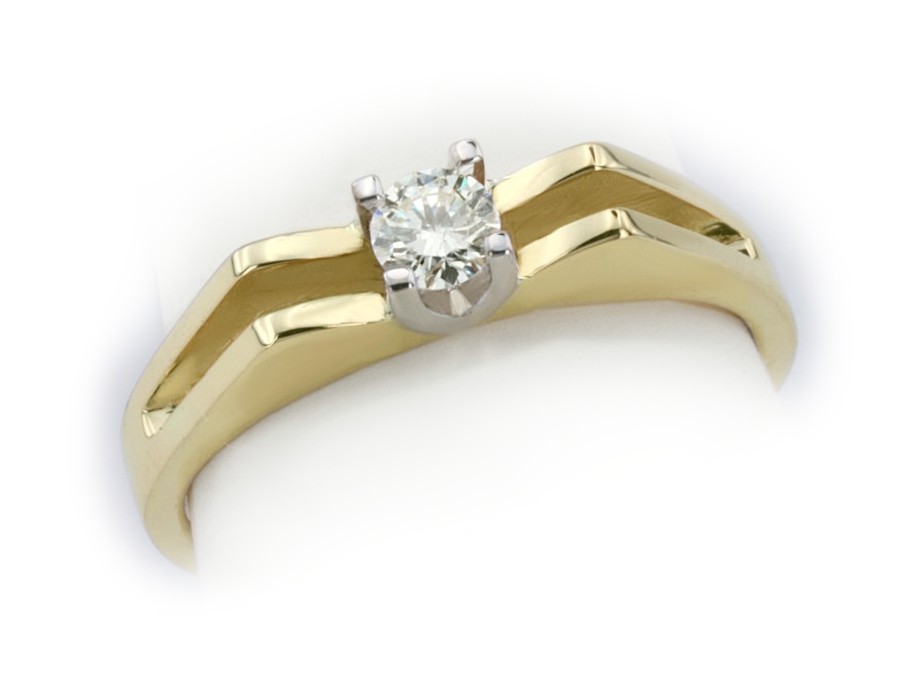 Pierścionek z brylantem białe i żółte złoto - 520bbr_P_H — zdjęcie 3