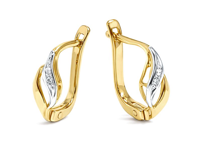 Złote kolczyki z elementami rodowanymi - 522