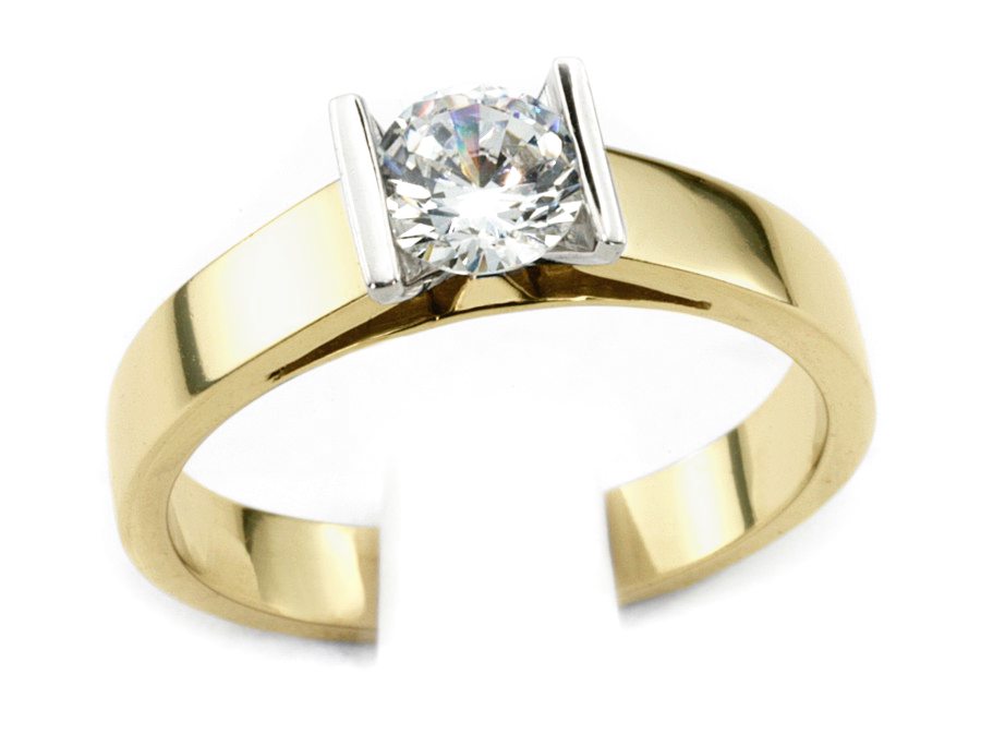 Pierścionek z diamentem żółte i białe złoto - 527bbr_SI_H