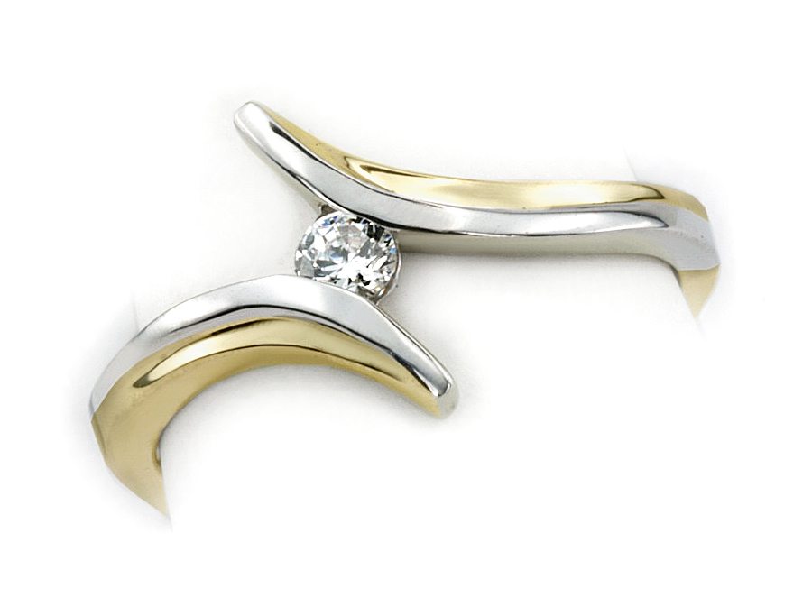 Pierścionek z brylantem białe i żółte złoto - 532bbr_Si_h — zdjęcie 3