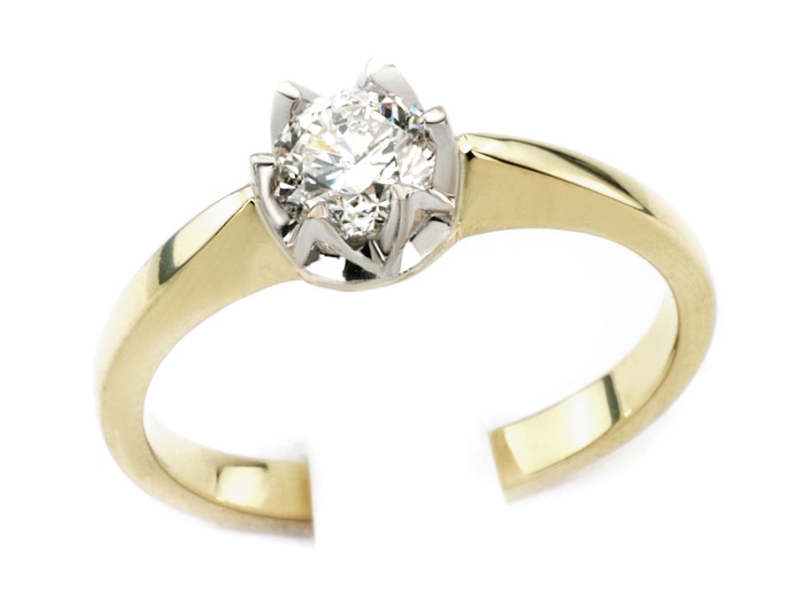 Pierścionek z brylantem białe i żółte złoto - 540bbr_VS_H