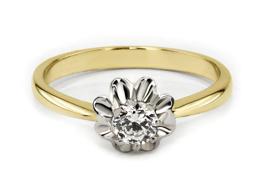 Pierścionek z diamentem żółte i białe złoto - 548bbr_P_H — zdjęcie 3