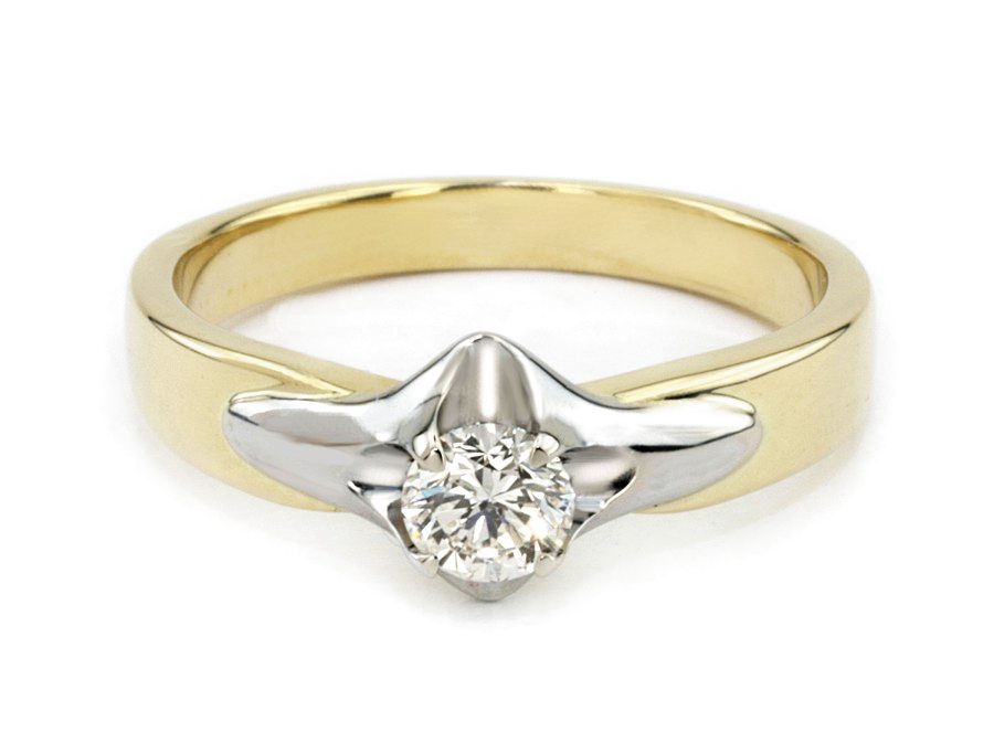 Pierścionek z brylantem białe i żółte złoto - 553bbr_VS_G — zdjęcie 2