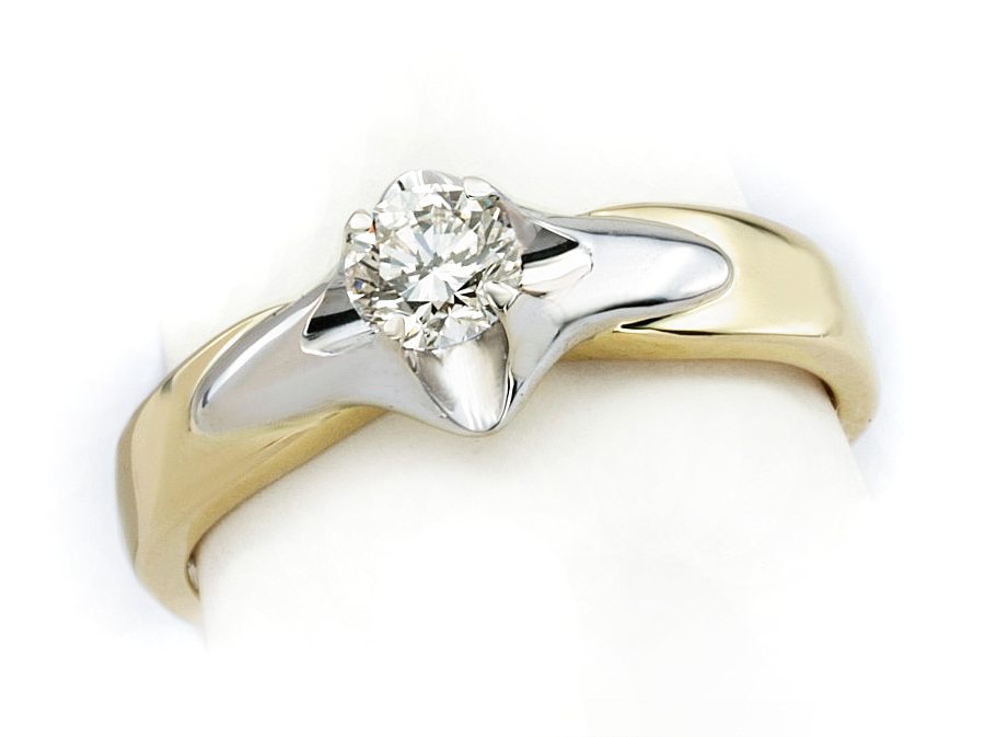 Pierścionek z brylantem białe i żółte złoto - 553bbr_VS_G — zdjęcie 3