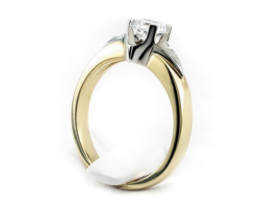 Pierścionek z brylantem białe i żółte złoto - 553brmasz — zdjęcie 3