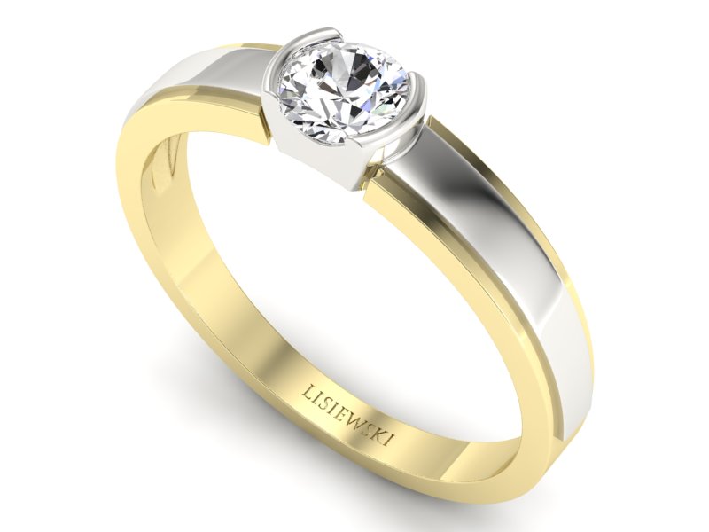 Pierścionek z diamentem żółte i białe złoto - 561bzb — zdjęcie 3