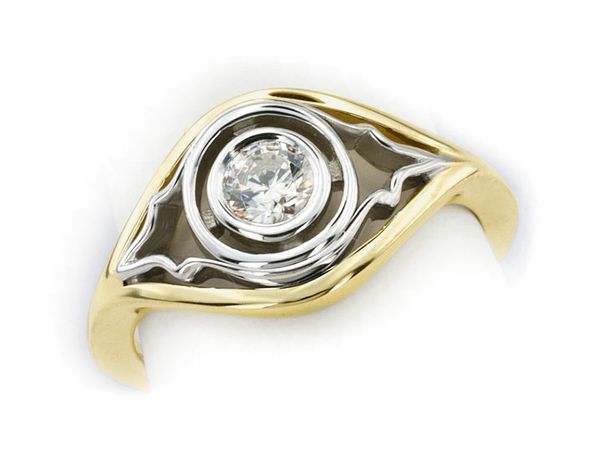 Pierścionek z diamentem żółte i białe złoto proba 585 - 564bbr_SI_H