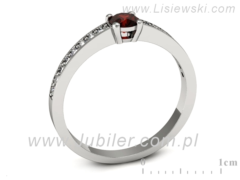 Pierścionek z granatem i brylantami białe złoto - 574bbgr — zdjęcie 3