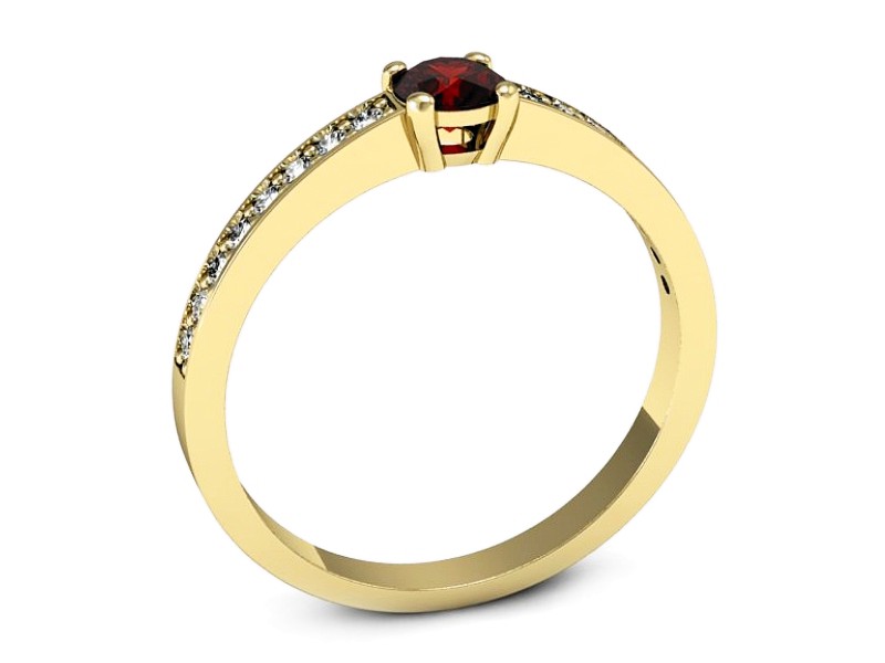 Złoty pierścionek z granatem i brylantami - 574bzgr — zdjęcie 3