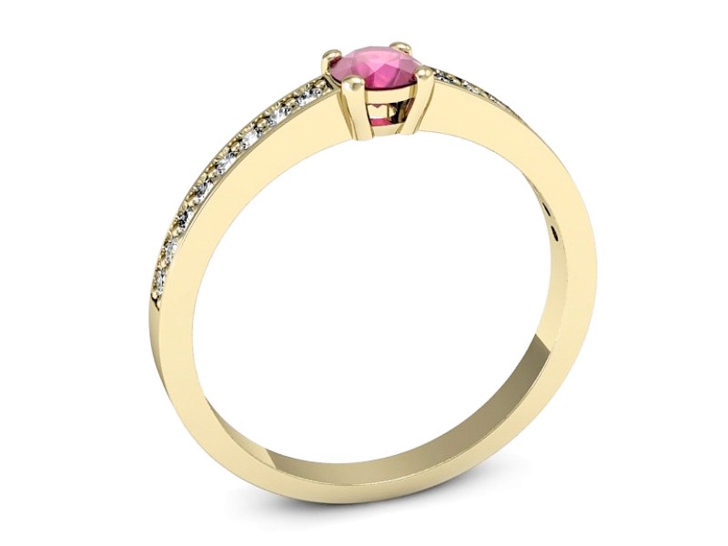 Złoty pierścionek z rubinem i brylantami - 574bzr — zdjęcie 3