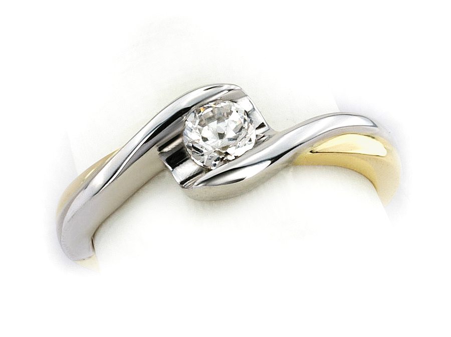 Pierścionek z brylantem białe i żółte złoto - 592bbr_SI_I — zdjęcie 3