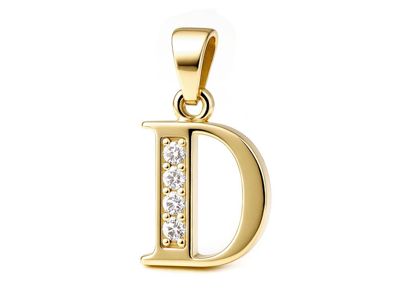 Złota zawieszka litera D z brylantami - 608w_D_br