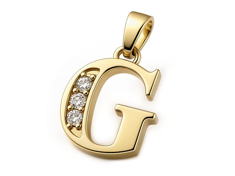 Złota zawieszka litera G z cyrkoniami - 608w_G