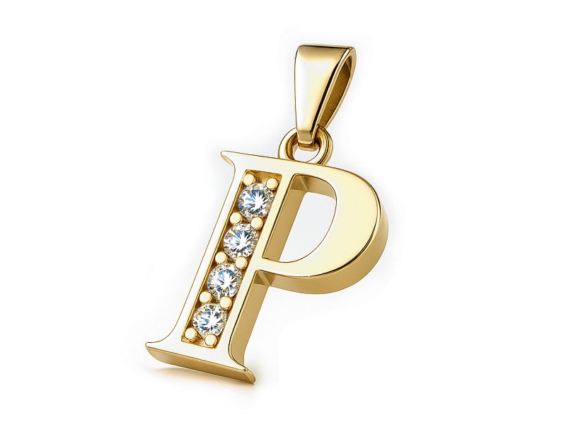 Złota zawieszka litera P z cyrkoniami - 608w_P