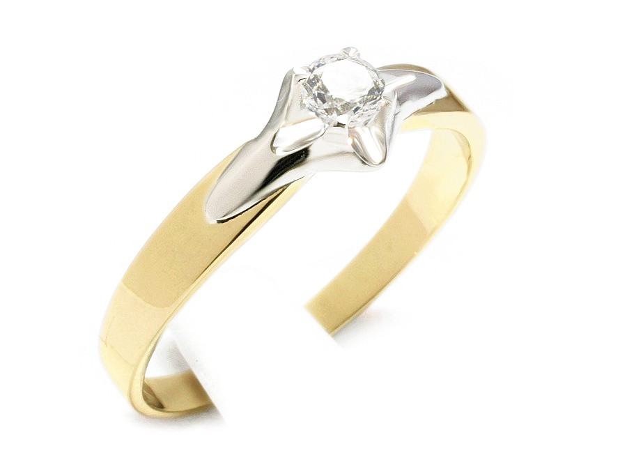 Pierścionek z brylantem białe i żółte złoto - 609bbr_P_J — zdjęcie 3