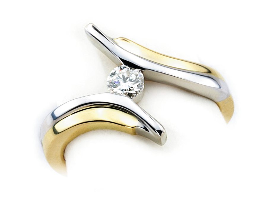 Pierścionek z brylantem białe i żółte złoto - 617bbr_SI_H — zdjęcie 3