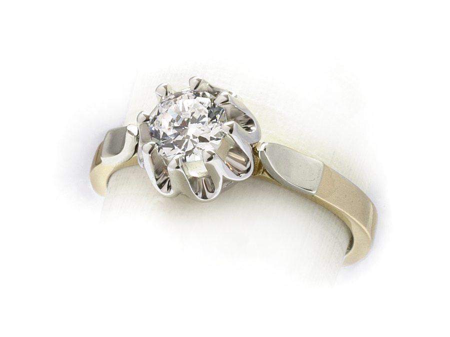 Pierścionek z brylantem białe i żółte złoto - 622bbr_SI_G — zdjęcie 3