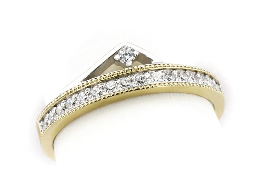 Pierścionek z brylantami białe żółte złoto - 626bbr_SI_H — zdjęcie 3