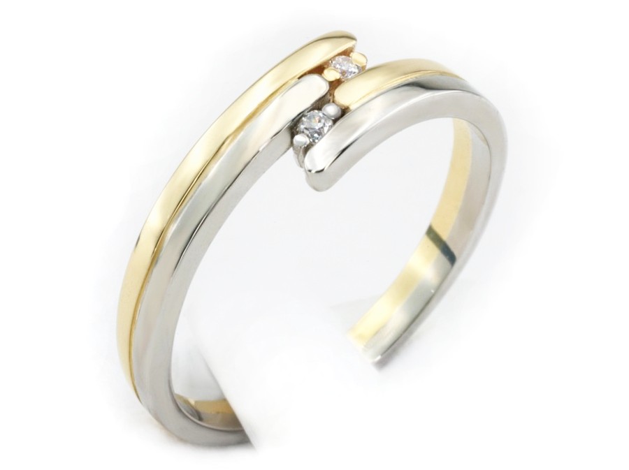 Pierścionek z brylantami białe i żółte złoto - 639bbr_P_I — zdjęcie 3