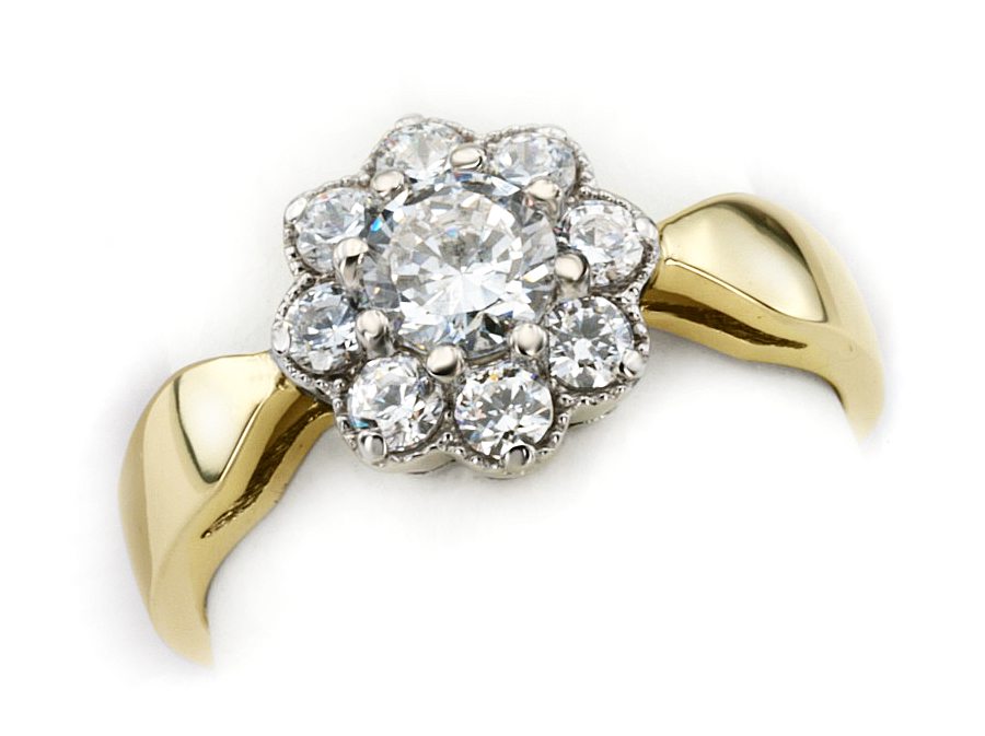 Pierścionek z diamentami żółte i białe złoto - 643bbr_P_H — zdjęcie 3