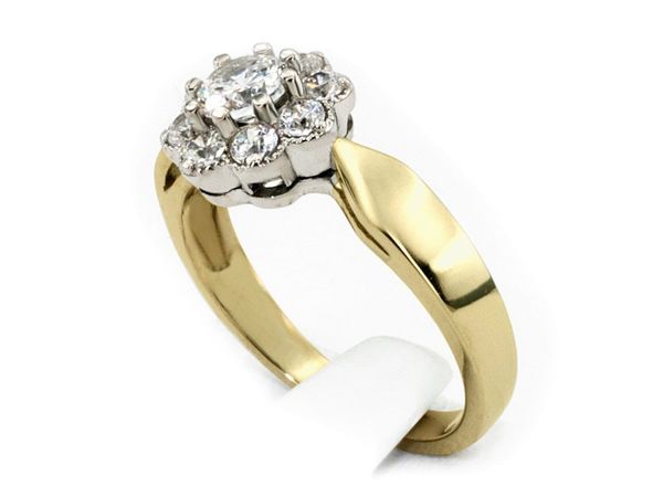 Pierścionek z diamentami żółte i białe złoto - 643bbr_SI_H