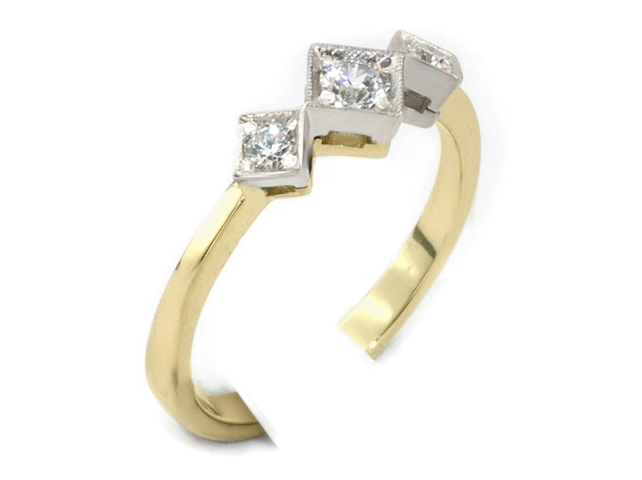 Pierścionek z brylantami białe i żółte złoto - 649bbr_SI_H — zdjęcie 2