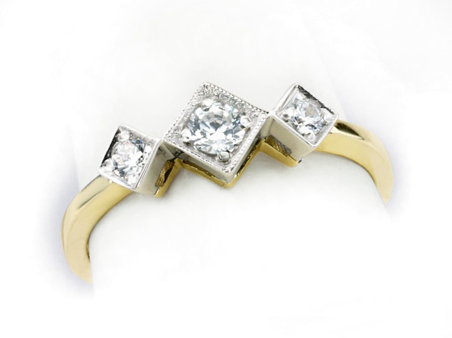 Pierścionek z brylantami białe i żółte złoto - 649bbr_SI_H — zdjęcie 3