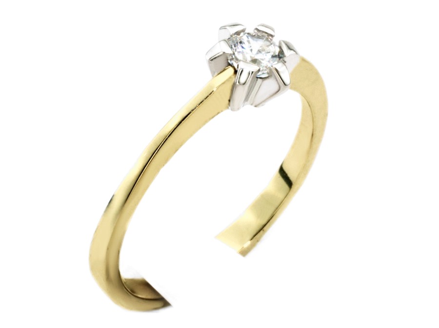 Pierścionek z brylantem białe i żółte złoto - 654bbr_SI_H — zdjęcie 3
