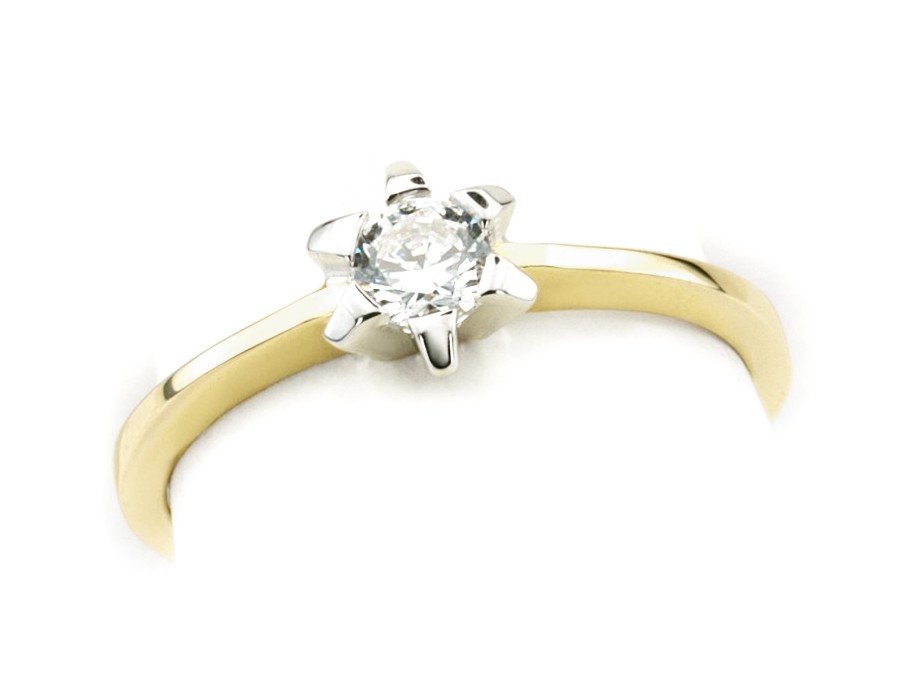 Pierścionek z brylantem białe i żółte złoto - 654bbr_SI_H — zdjęcie 2