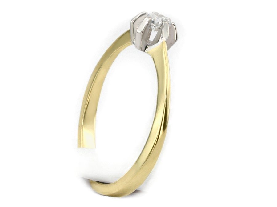 Pierścionek z brylantem białe i żółte złoto - 656bbr_P_H — zdjęcie 2