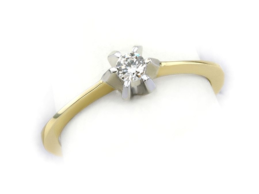 Pierścionek z brylantem białe i żółte złoto - 656bbr_P_H — zdjęcie 3