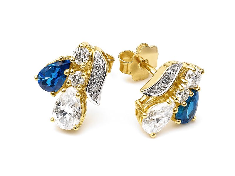 Złote kolczyki z cyrkoniami i spinelami - 670