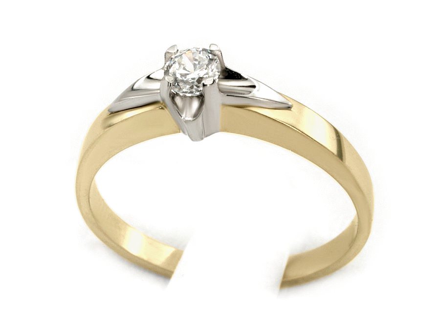 Pierścionek z brylantem żółte i białe złoto - 680b