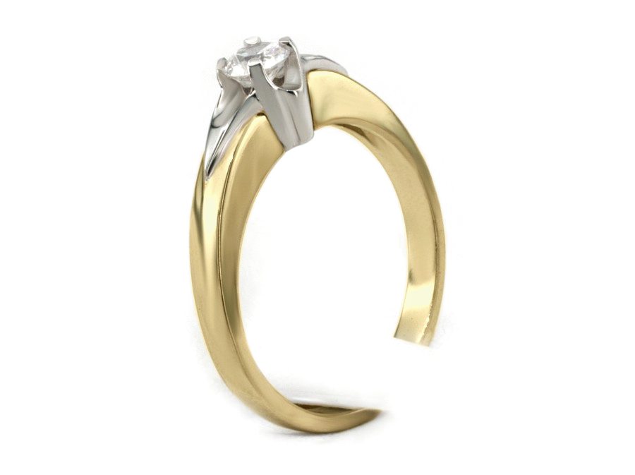 Pierścionek z diamentem żółte i białe złoto - 686b — zdjęcie 3