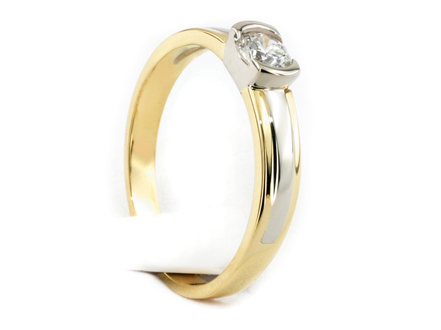 Pierścionek z brylantem z białego i żółtego złota - 692bz — zdjęcie 3