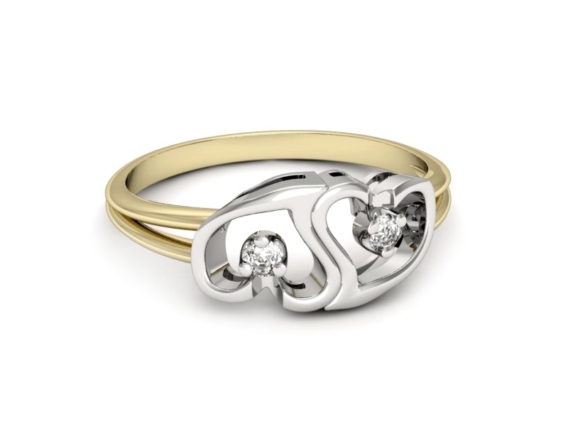 Pierścionek z diamentami żółte i białe złoto - 733bzb — zdjęcie 2