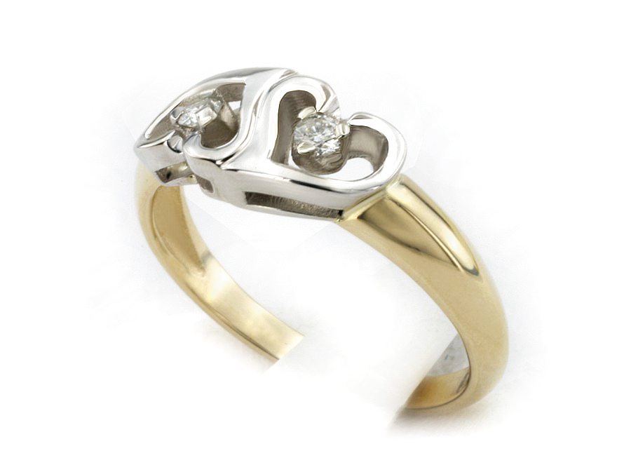 Pierścionek z brylantami białe żółte złoto - 734bbr_P_I — zdjęcie 3